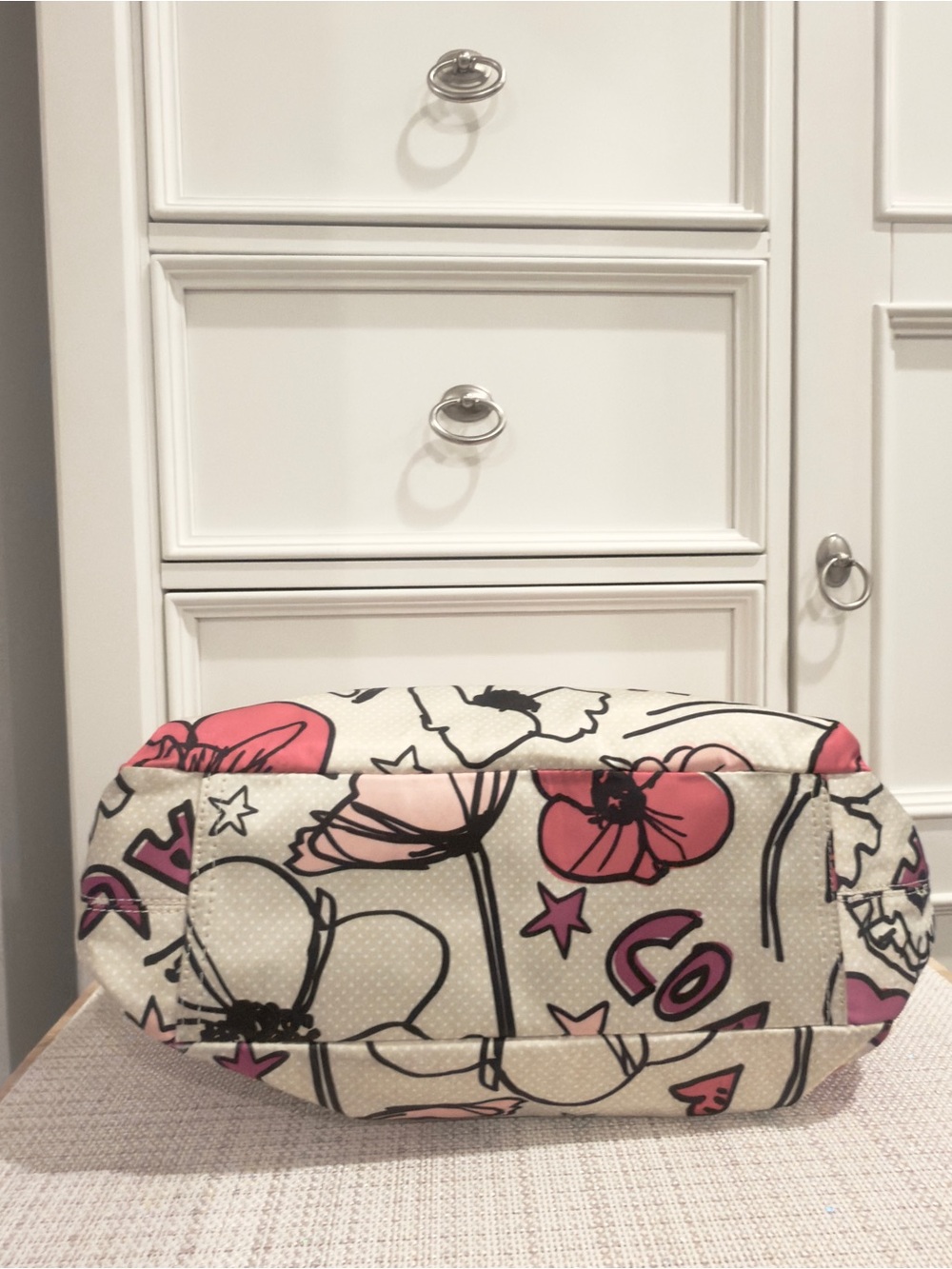 🌸🌺 Coach Kyra Floral & Polka Dot Print Cream Sateen Tote Bag - Picture 6 of 16